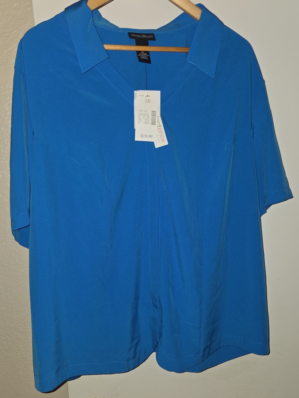 NWT Maggie Barnes Blue V-Neck Short Sleeve Blouse - 2X (22W/24W)